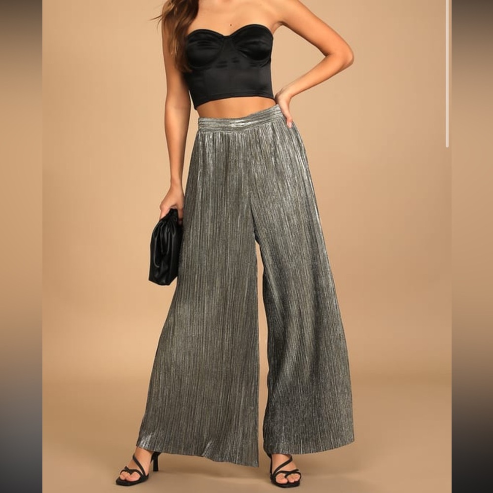 Stunning One Metallic Gold High-Waisted Wide-Leg Pants